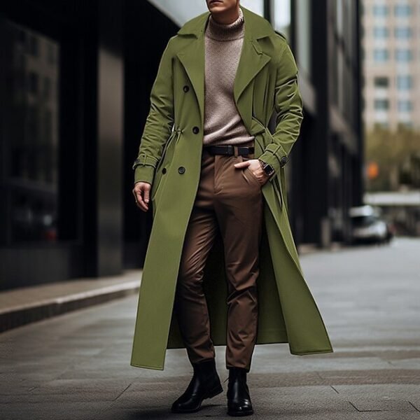 Design Long Trench Coat Large Lapel Double Breasted Belt Coat - Image 2