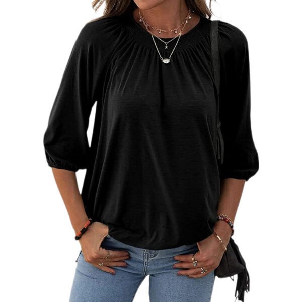 Women's Autumn Hot Selling Temperament Pullover Round Neck Loose Three-quarter-length-sleeved T-shirt - Image 3