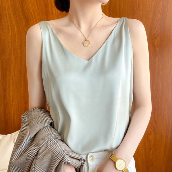 Sleeveless Silk Satin Ladies Camisole Bottoming Shirt - Image 3
