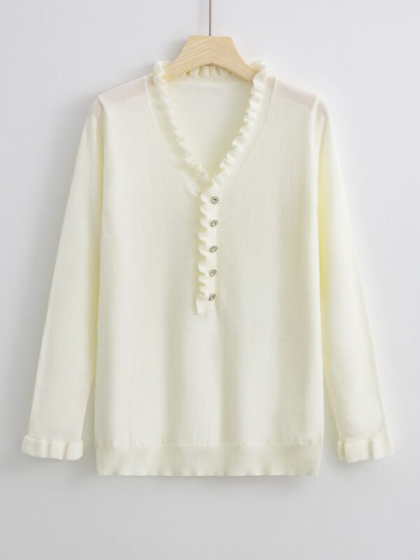 Long Sleeved Ruffled Women's Knitted Sweater - Image 3