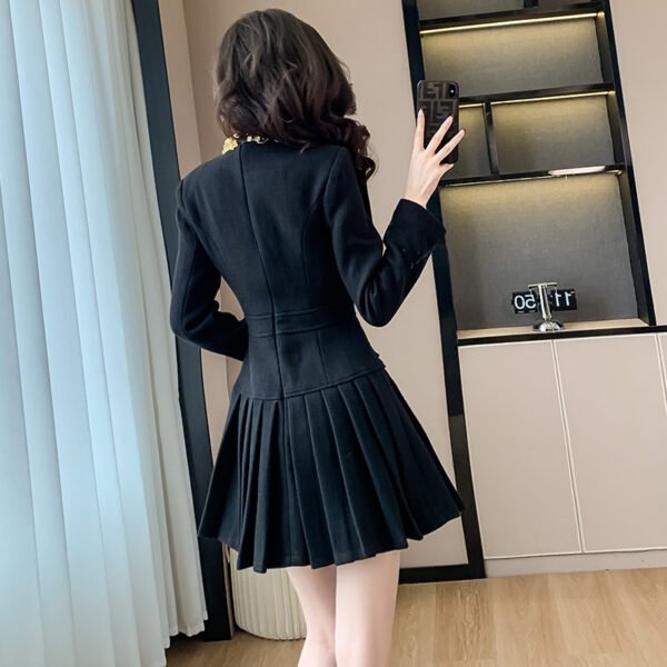 Big Bow Short Plaid Woolen Dress - Image 4