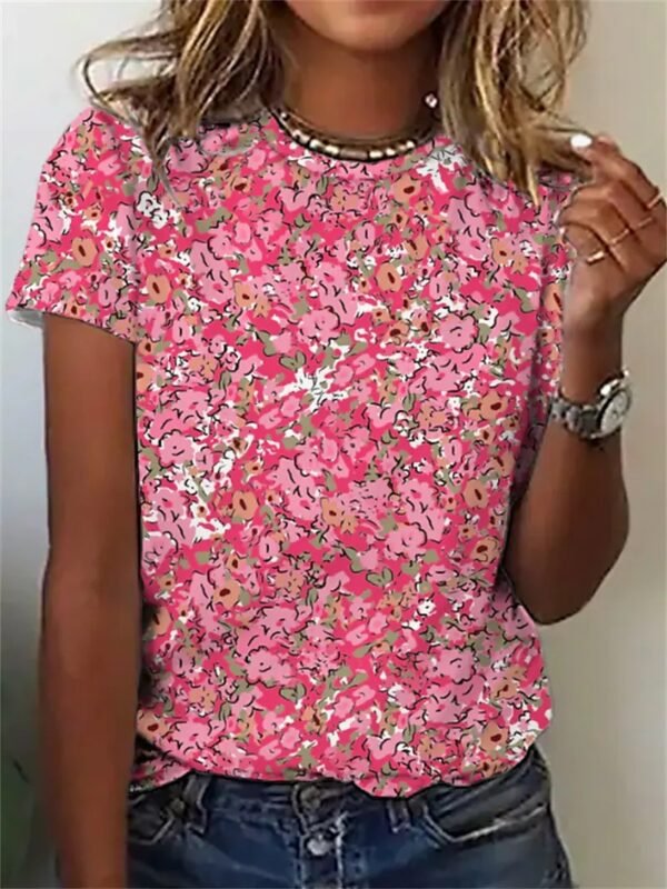 Women's Floral Print Short Sleeve T-shirt Top - Image 10