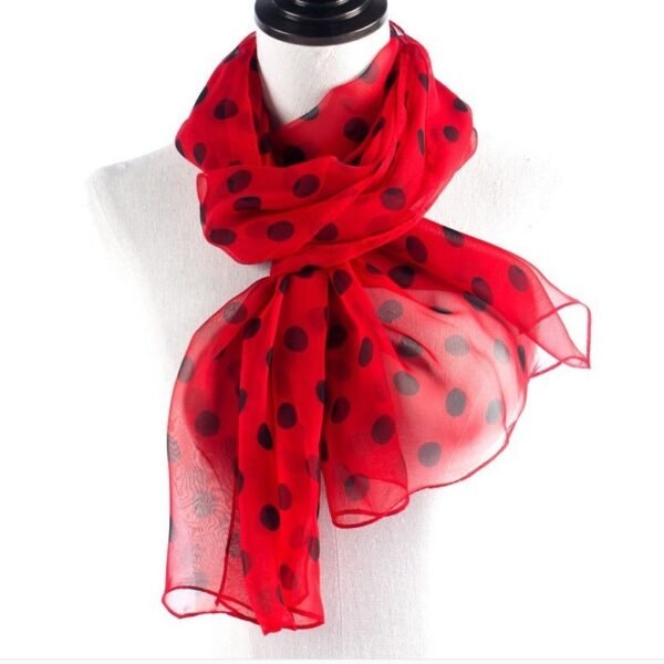 Polka Dot Scarf Bright Red Scarf Polka Dot Thin Chiffon Sunscreen Shawl - Image 6