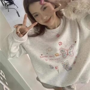 Light Gray American Retro Lazy Style Round-neck Non-hoodie Sweater