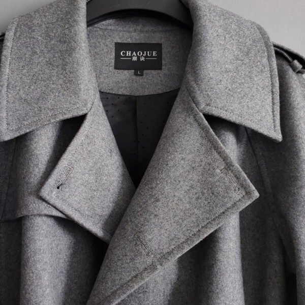 Men's Double Breasted Knee Length Woolen Coat - Image 6