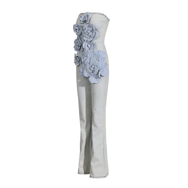 Elegant Commuter Tube Top Three-dimensional Flower High Waist Jumpsuit - Image 3