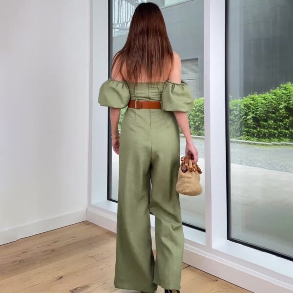 Square Collar Solid Color Sleeve Fitted Waist Backless Temperament Straight Jumpsuit - Image 3