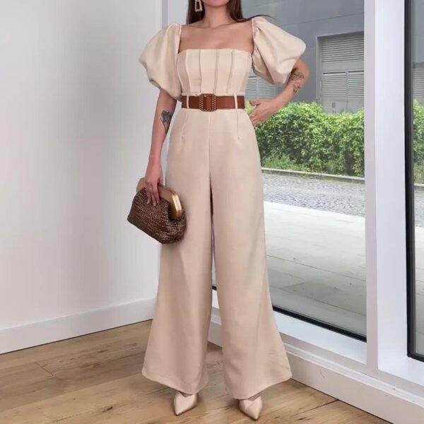 Square Collar Solid Color Sleeve Fitted Waist Backless Temperament Straight Jumpsuit - Image 4