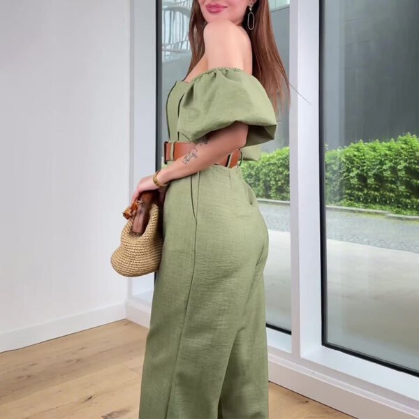 Square Collar Solid Color Sleeve Fitted Waist Backless Temperament Straight Jumpsuit - Image 2