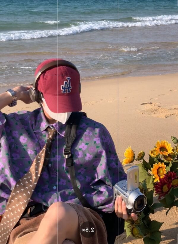 Vintage Purple Flower Floral Half Sleeve Shirt - Image 3