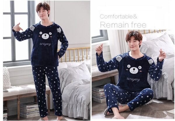 Coral Velvet Thickened Plus Velvet Cartoon Men's Pajamas - Image 4