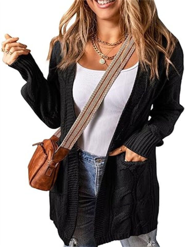 Solid Color Loose Cardigan Sweater With Pockets - Image 5