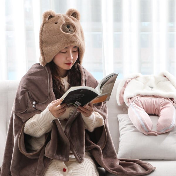 Multifunctional Cartoon Hooded U-shape Pillow Neck Pillow Office Nap Shawl - Image 5