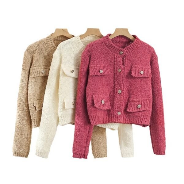 French Round Neck Single-breasted Sweater Coat - Image 5