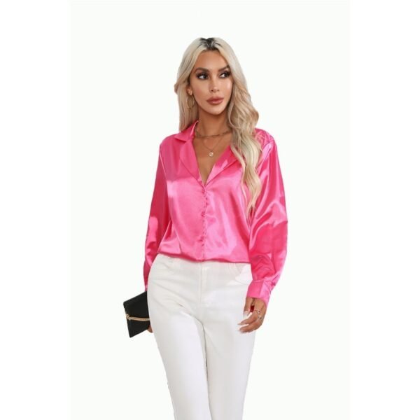 Suit Collar Satin Shirt For Women - Image 5