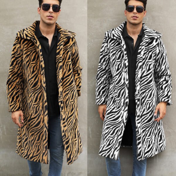 Men's Square Collar Imitation Fur Long Coat Overcoat