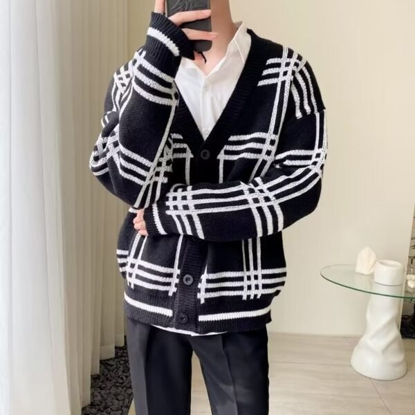 Striped Knitted Cardigan Coat Retro Men - Image 6
