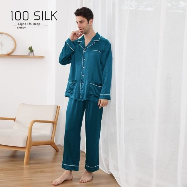 Men's Silk Pajamas 22 M Heavy Mulberry Silk Lapel Homewear - Image 5