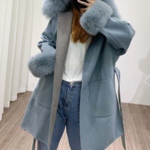Hooded Reversible Cashmere Coat – Fox Fur Collar