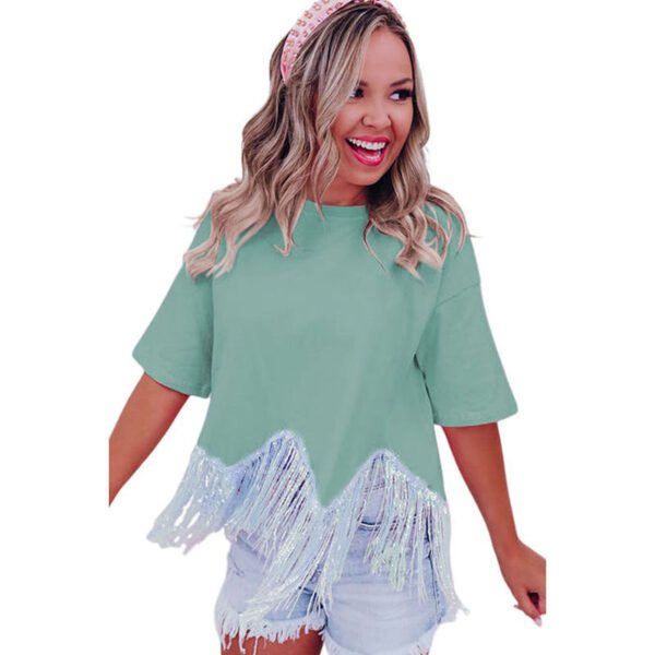 Tassel Stitching Hem Round Neck Pullover - Image 8