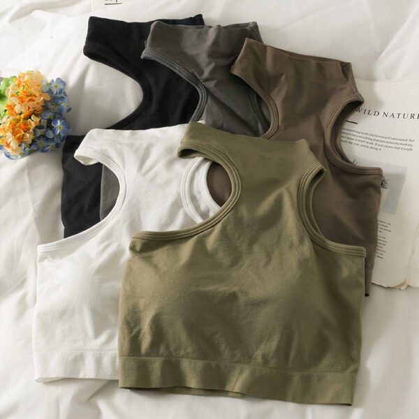 Half Turtleneck Short Cropped Navel Irregular Top With Chest Pad - Image 3