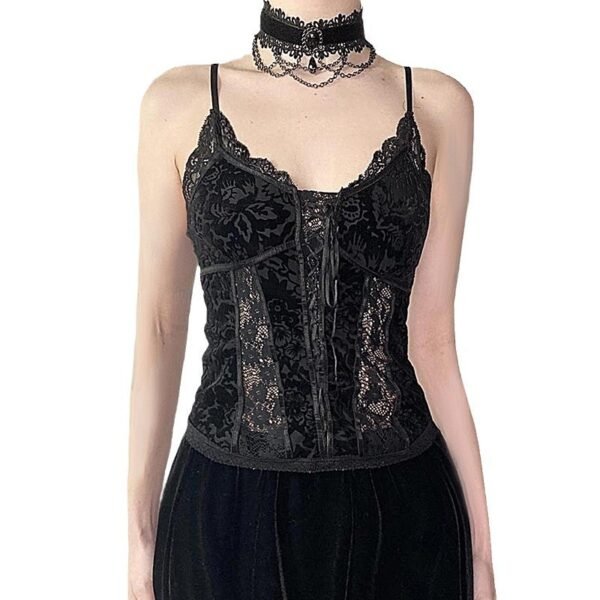 Dark Lace Camisole Vintage Court Style - Image 5