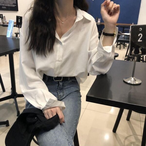 Long Sleeve White Shirt Women's Blouse Chiffon Professional - Image 3