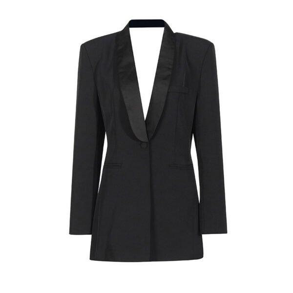 Dignified Hollow Backless Design Solid Color Suit Coat - Image 5