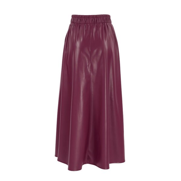 Wine Red Faux Leather High Waist Skirt - Image 5