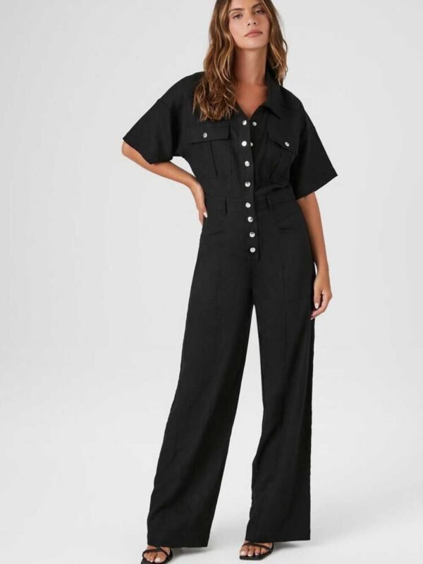 Flip Pocket Tencel Linen Jumpsuit For Women - Image 3