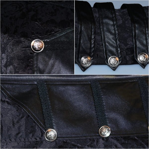 Black Stand Collar Leather Punk Gothic Cape Coat - Image 4