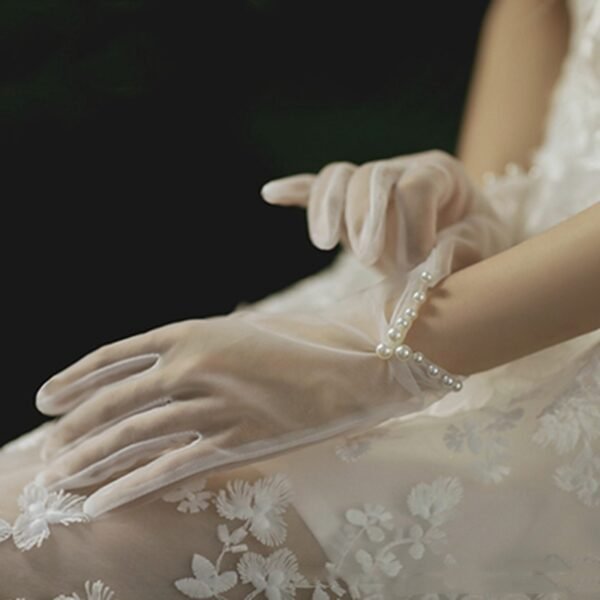 Bridal Gloves Pearl Lace Bow - Image 8