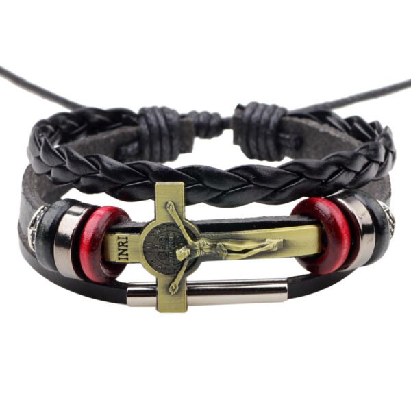 Fashion Vintage Jesus Cross Leather Bracelet - Image 2