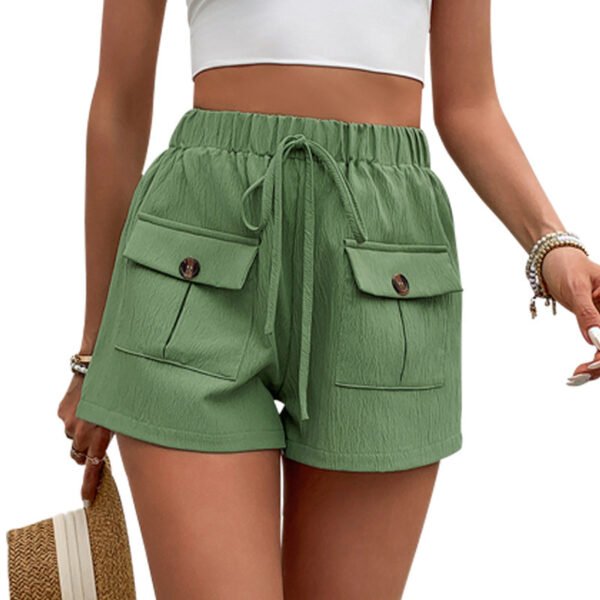Women's Double Pocket Casual Elastic Waist Lace-up Shorts - Image 5