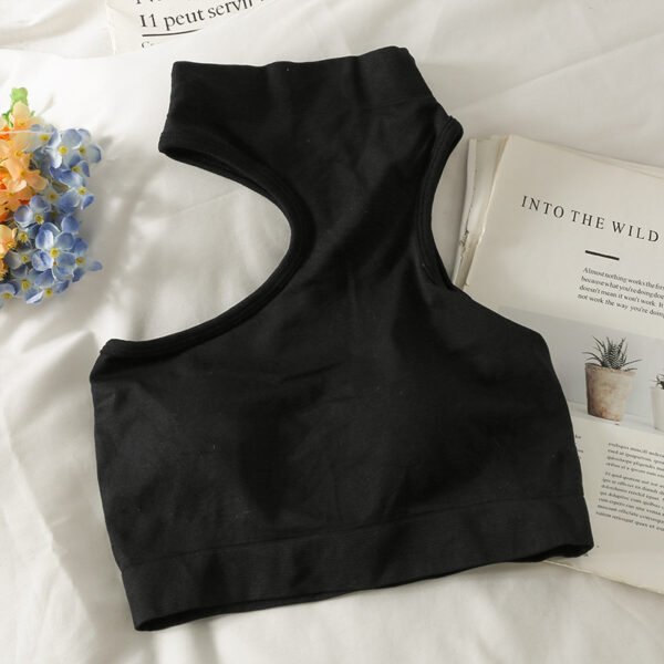 Half Turtleneck Short Cropped Navel Irregular Top With Chest Pad - Image 5