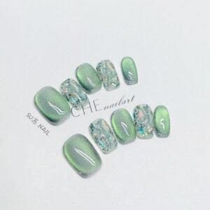 Rhinestone White Summer Finished Product Nail Shaped Piece