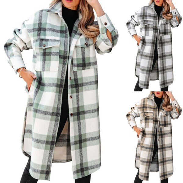 Women's Plaid Button Flannel Long Coat - Image 2