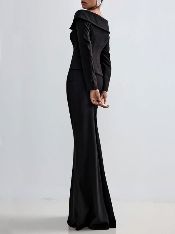 Black Double-breasted Jacket And Long Skirt Suit - Image 3