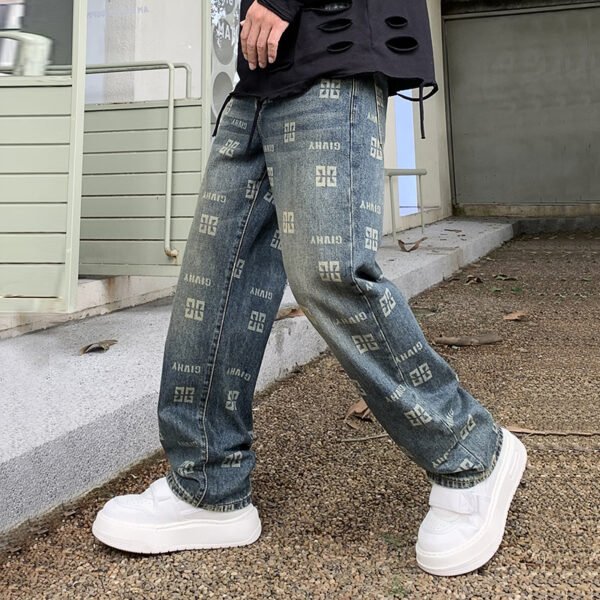Men's Printed Jeans Straight Fashion Loose Casual Pants - Image 3