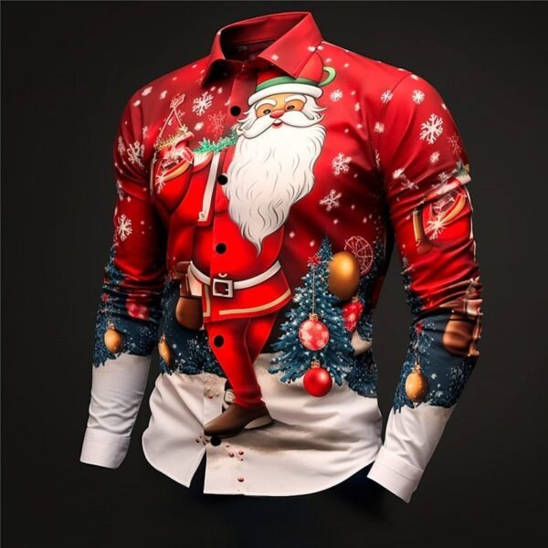 Christmas Element Men's Lapel Casual Shirt - Image 3