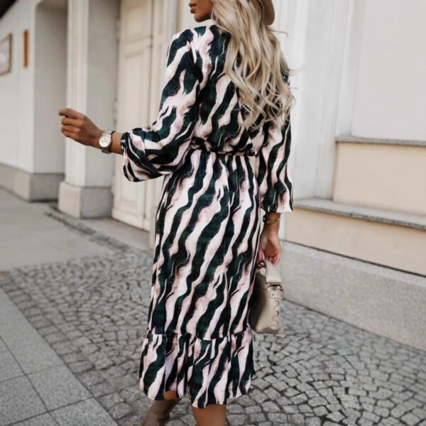 Women's Fashion Bowknot Zebra Print Long Sleeve Dress - Image 4