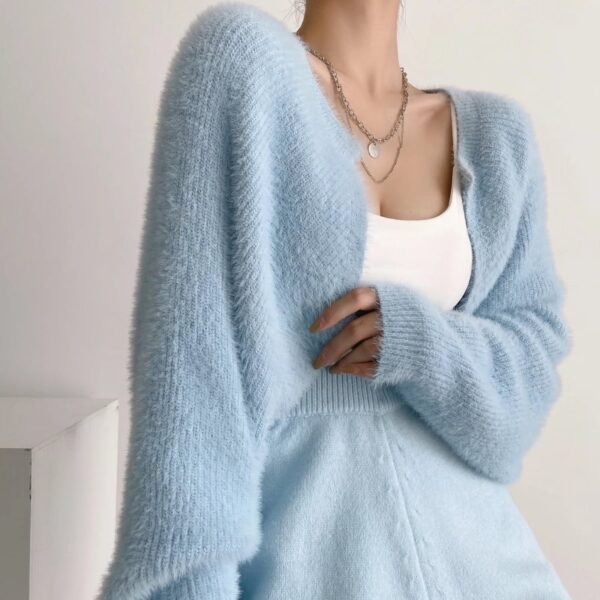 Furry Sweater Long Sleeve Short Blouse Outer Coat - Image 4