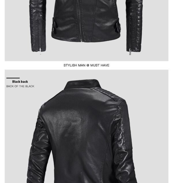 Trendy Leather Jacket Men's Fleece-lined PU Jacket - Image 5