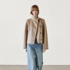 Wool Blend Turtleneck Coat Single Breasted Casual