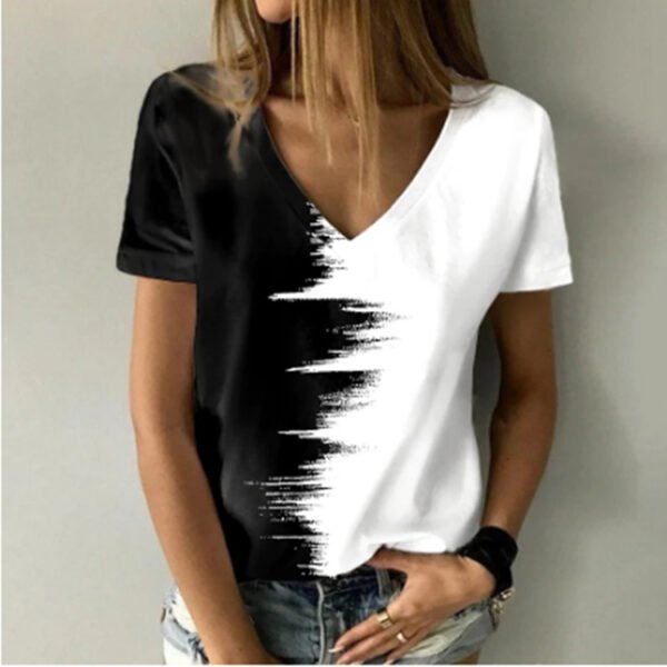 Digital Print V-Neck Short Sleeve T-Shirt - Image 2