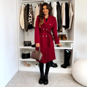 Double-breasted Lace-up Woolen Trench