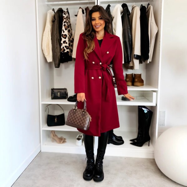 Double-breasted Lace-up Woolen Trench