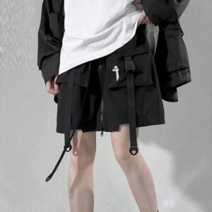 Summer New Mechanical Style Ribbon Short Pantskirt Men And Women Loose Casual With Big Pockets