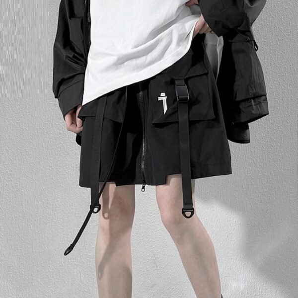 Summer New Mechanical Style Ribbon Short Pantskirt Men And Women Loose Casual With Big Pockets
