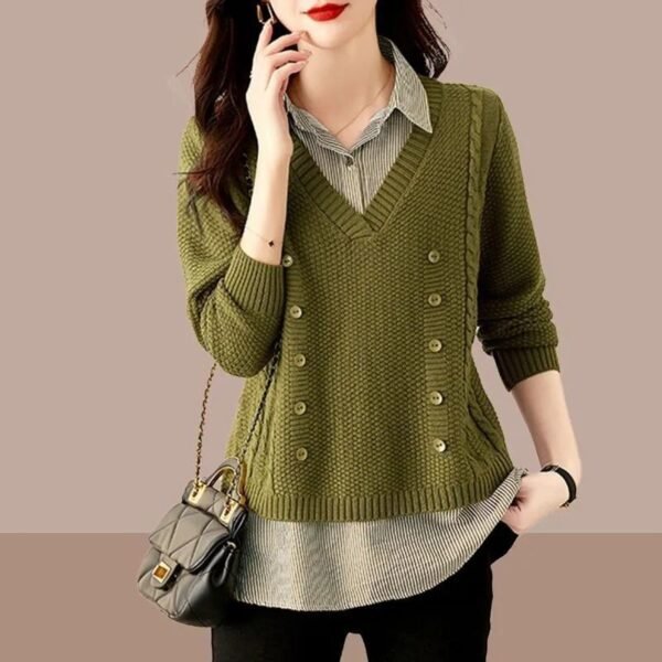 Women's Loose Bottoming Shirt Trendy Stitching Top - Image 3